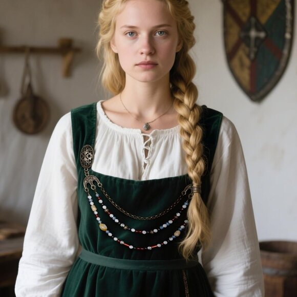 Viking Brooch Chain Alloy Steel Beaded Medieval Jewelry for Women - Picture 4 of 7